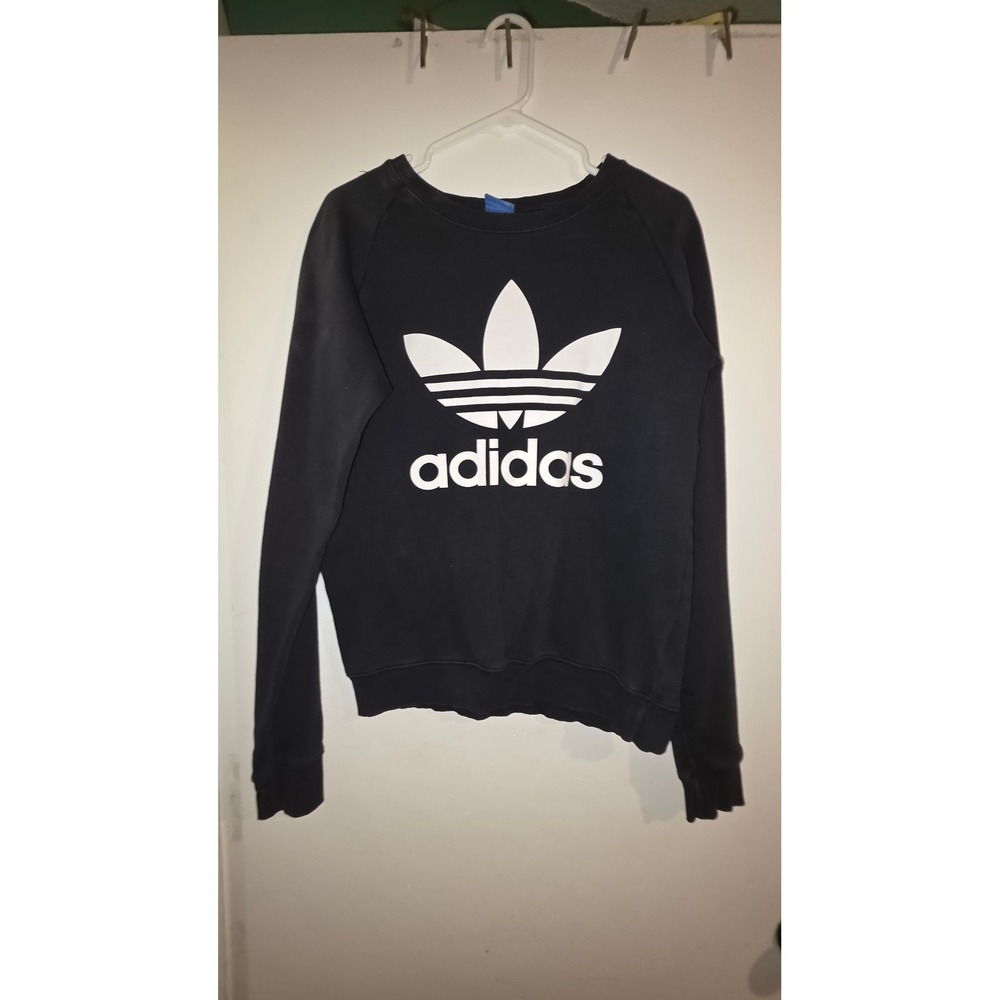 Adidas Originals Trefoil Crewneck Sweatshirt Black White Logo AY7791 Mens Medium